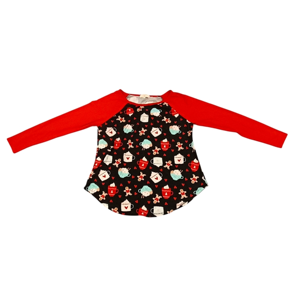 no comment plus 1x women pajamas Long Sleeve Raglan Shirt Holiday Loungewear Top